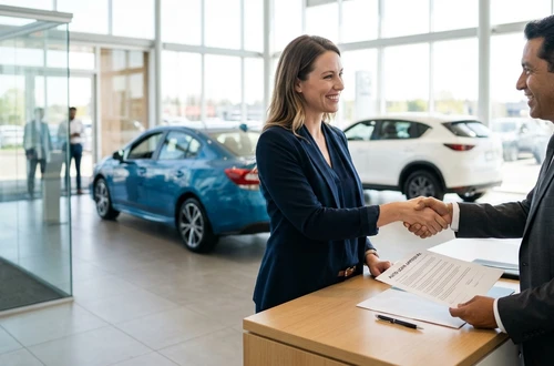 Meridian loan advisor reviewing documents with client
